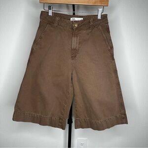 Zara Brown Bermuda Jean Shorts Waisted Zip Size 4